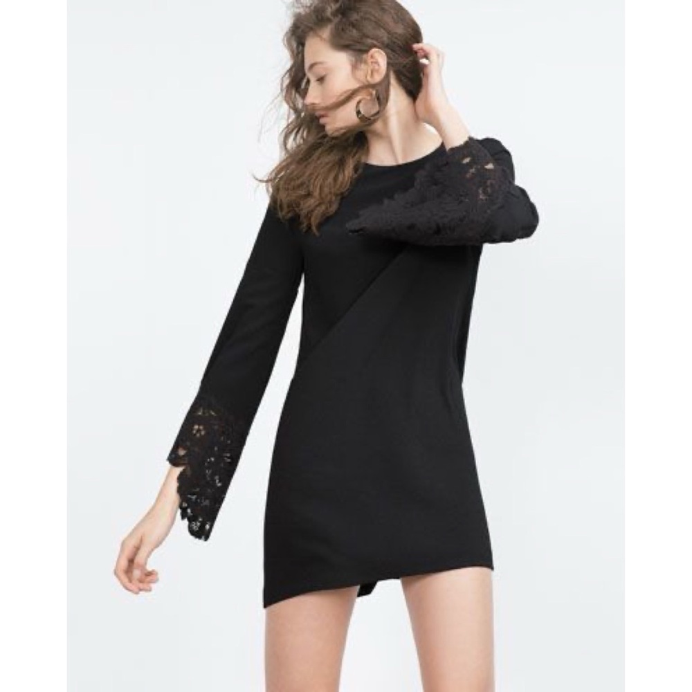 Zara Lace Sleeve Black Dress